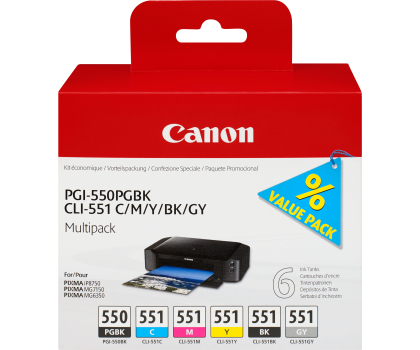 Tusz Canon Zestaw 6 tuszów CLI-551 CMYK + PGI-550PGBK